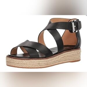 Micheal Kors Black Leather Espadrille Sandals, Size: 8